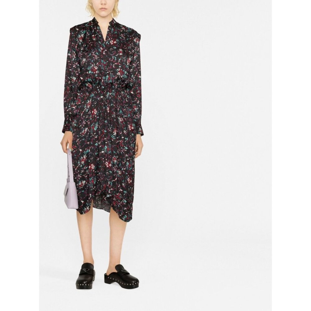 Isabel Marant Étoile Okleya Floral Print Midi Dress in Black EU Size 40 | US 8